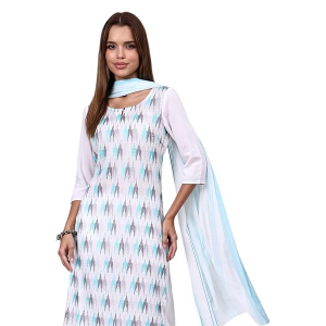 Women's White Geometric Printed Kurta