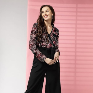 Women’s Polyester Semi-Formal Jumpsuit with Round Neck